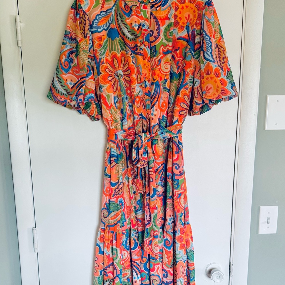 Flying Tomato Button Down Tropical Print Maxi Dress. Size 1X